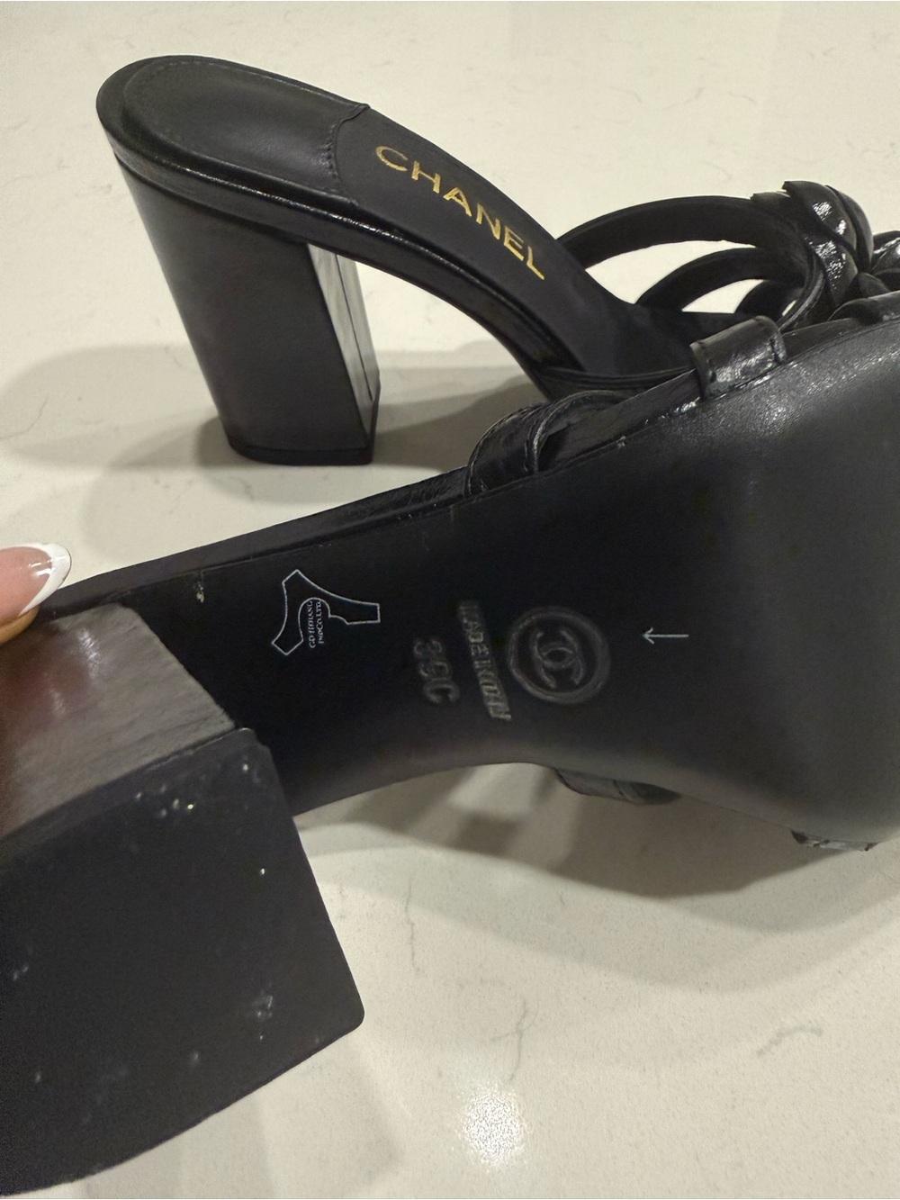 CHANEL Black Leather Camellia Slide Mules - Picture 5 of 6